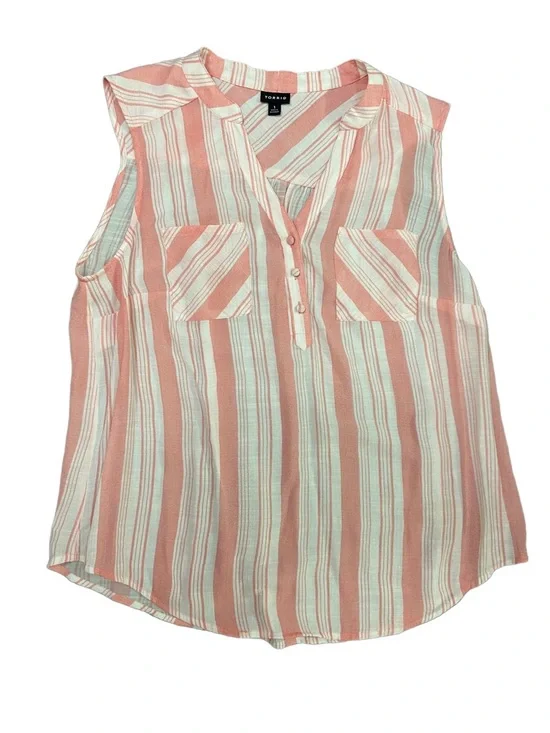 Torrid- Coral and White Striped Sleeveless Blouse - Picture 3 of 5